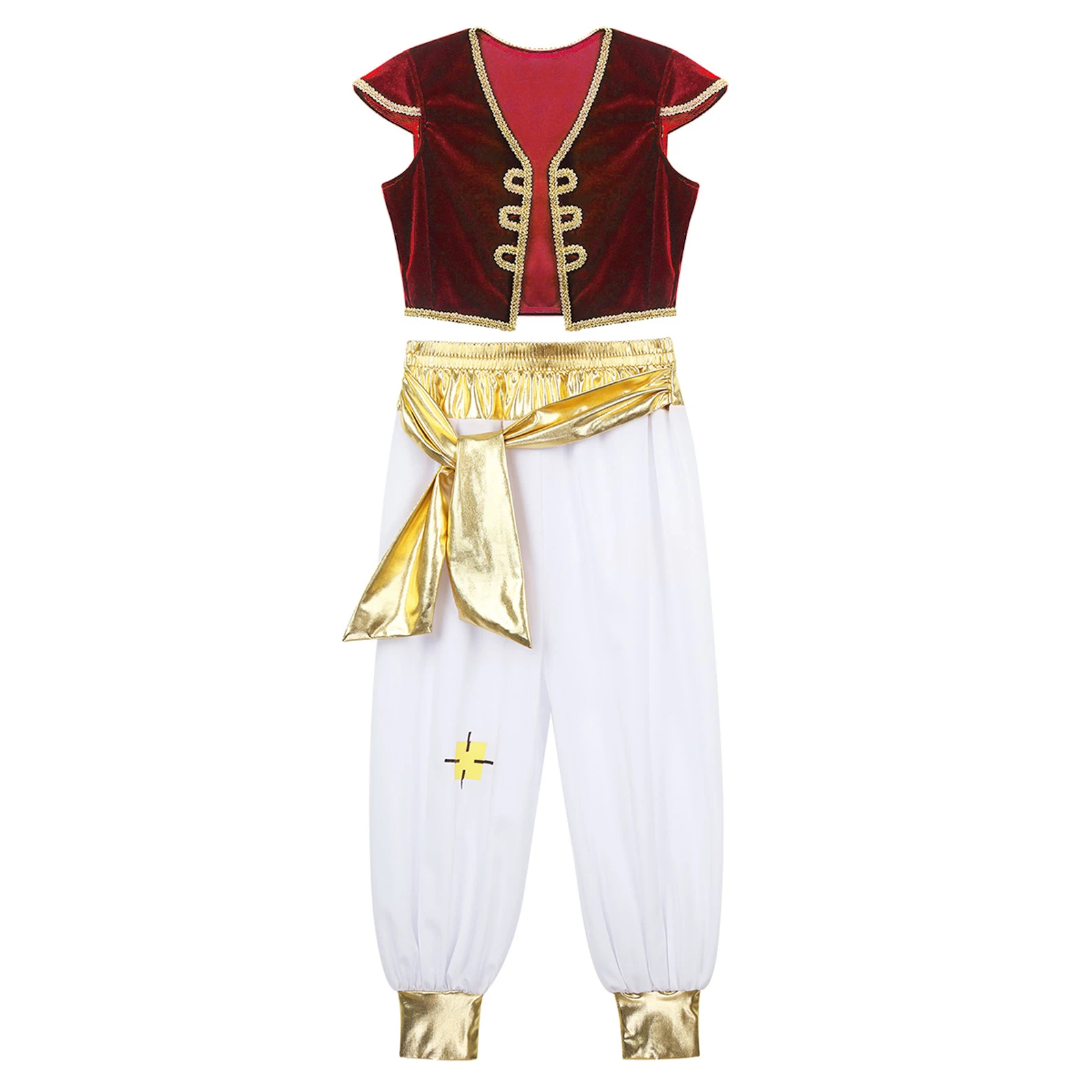 Disfraces de Cosplay de príncipe árabe para niños, mangas casquillo, chaleco, Tops con pantalones, trajes indios para fiestas navideñas, vestido