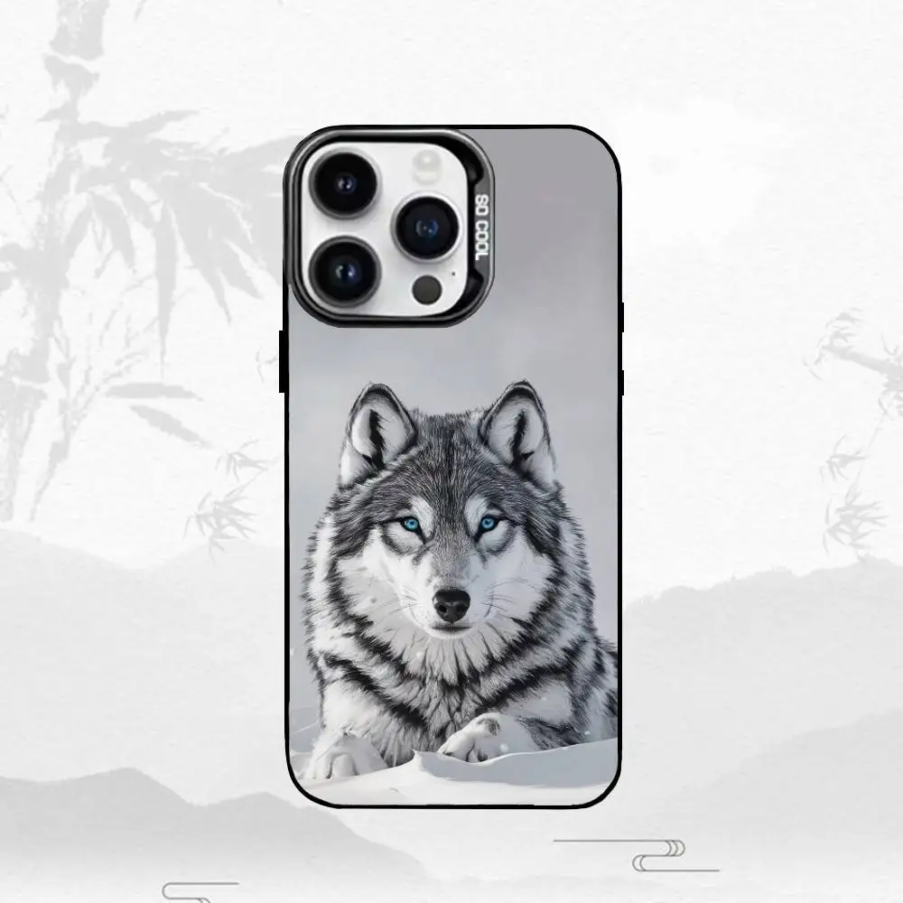 W-Wolf L-Lion Leopard Tiger telefoonhoesje voor iPhone17,16,15,14,13,12,11 Plus, Pro Max zwarte matte schokbestendige hoes