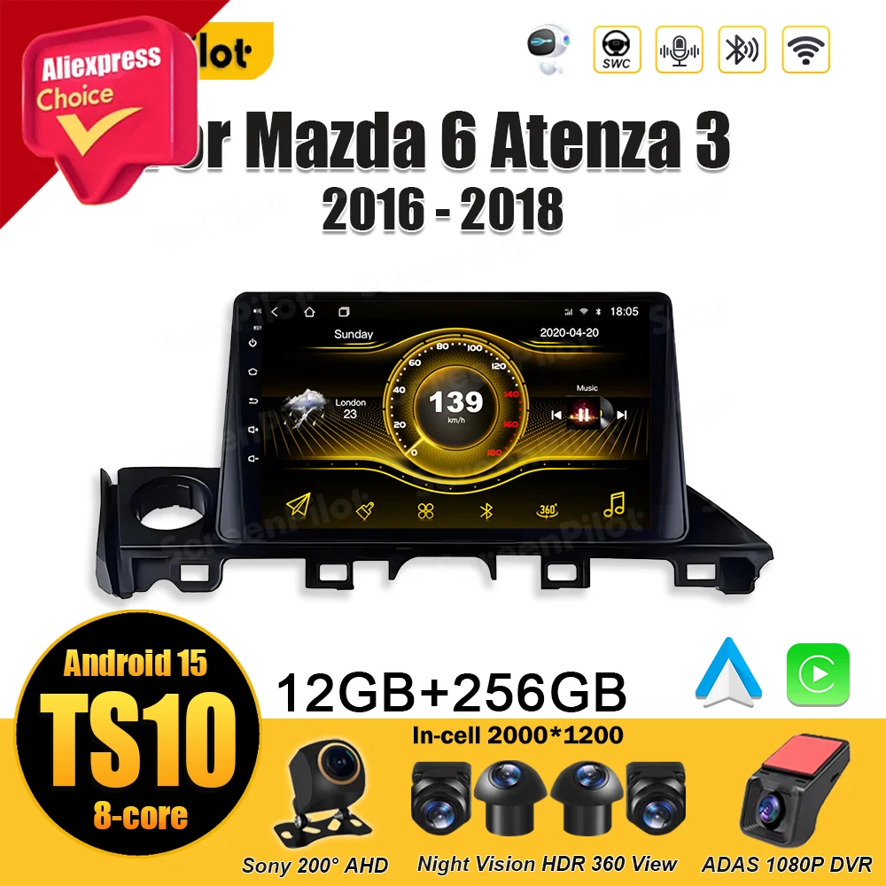 

Android 15 для Mazda 6 Atenza 3 2016 2017 2018 Автомобильный радиоприемник Мультимедийный видеоплеер Carplay Стерео головное устройство Беспроводной Android Auto