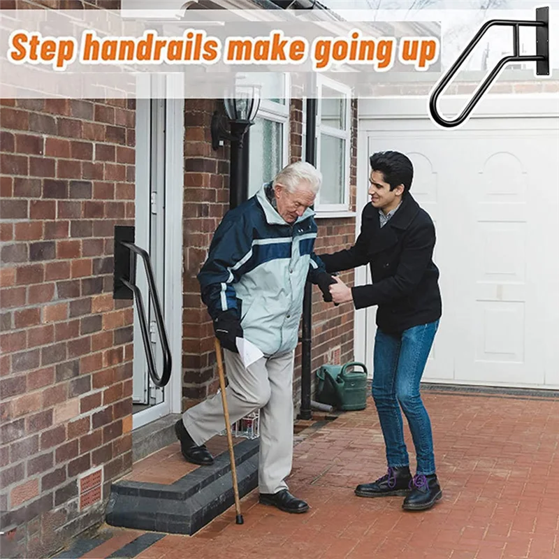 A01M-Handrails marches en fer balustrade d'escalier pour l'extérieur, 1 à 3 marches escaliers montés au mur pour personnes âgées, handicapées, femmes enceintes