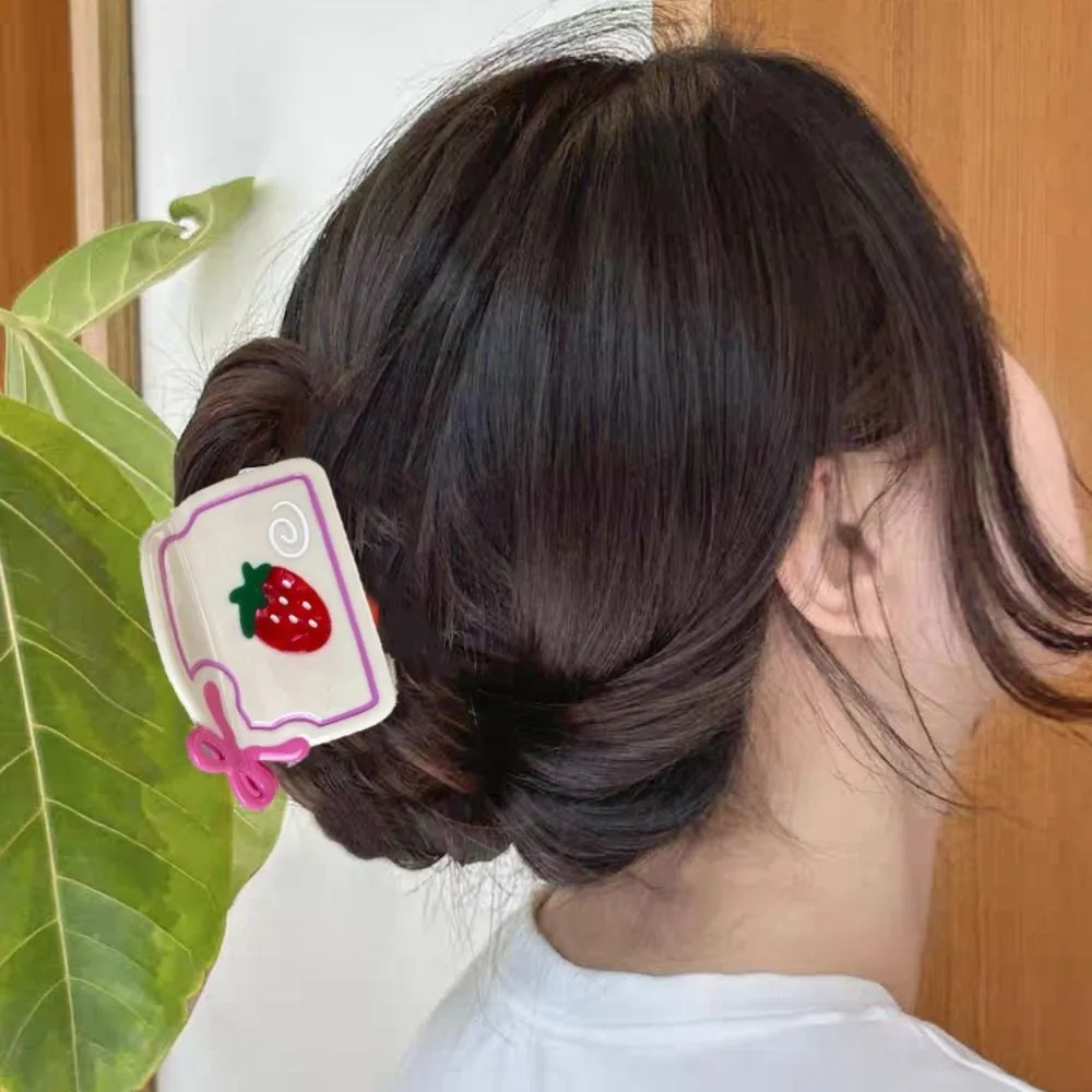 

Kawaii Cute Strawberry Grab Clamps Bow Sweet Cartoon Hair Claw Headwear Geometry Acetic Acid Shark Clip Streetwear