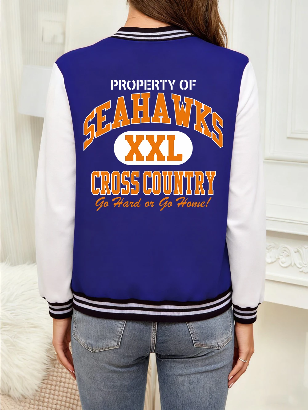 

Property Of Seahawks Cross Country Prints Coats Women Winter Cotton Baseball Jersey Fleece Soft Jackets Casual Pocket Clothes