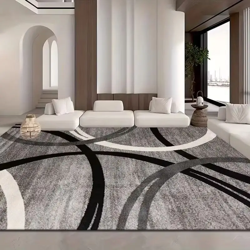 VIKAMA Modern Abstract Spiral Area Rug Grey Black White Swirl Print Art Carpet For Living Room Bedroom Contemporary Home Decor