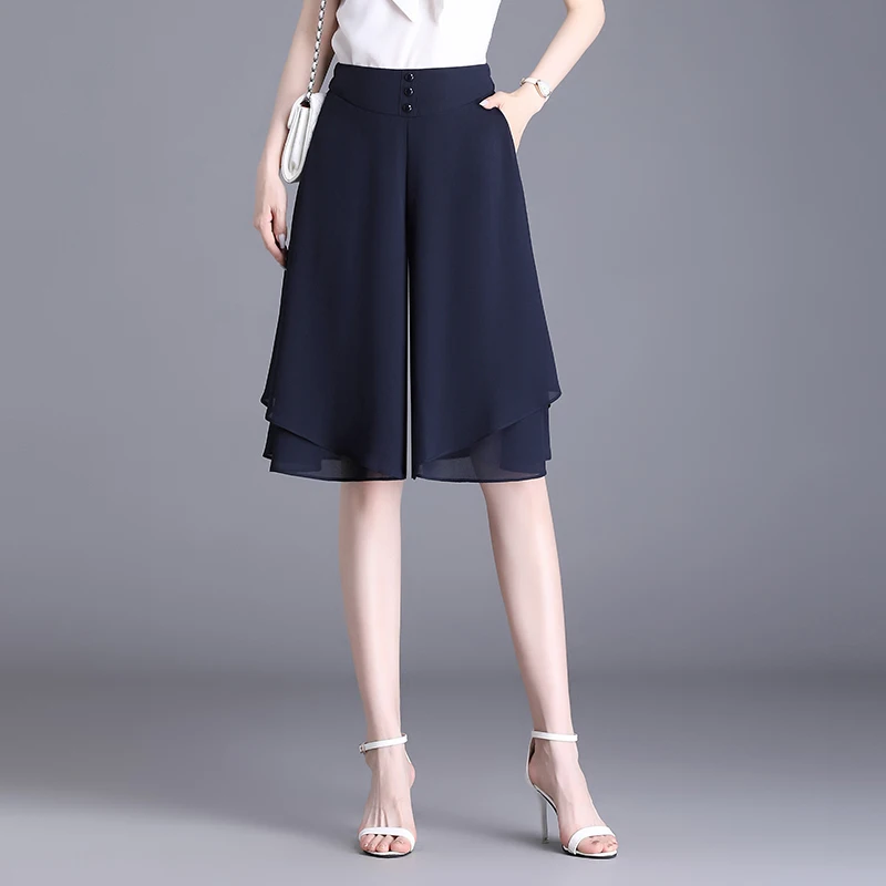 

High Waist Wide Leg Pants Women's Loose Fit Seven-Foot Skirt Pants Summer New Style Chiffon Loose Trousers Casual Skirt Pants