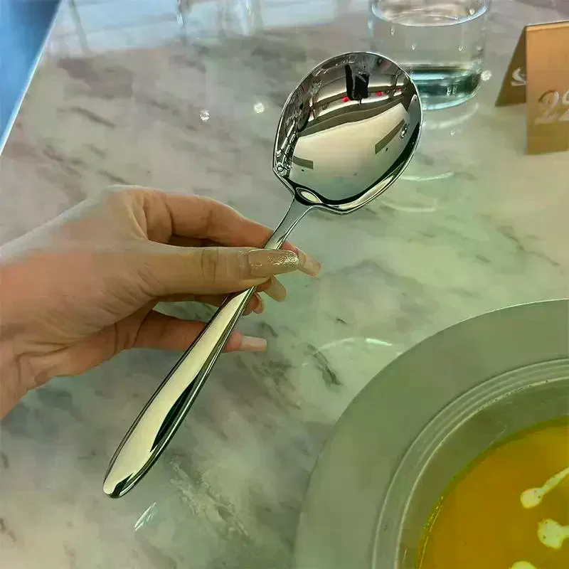 Stainless Steel Rice Spoon Ergonomic Metal Serving Spoon Kitchen Flatware Spoon Durable Thickening Long Handle Spoon Large