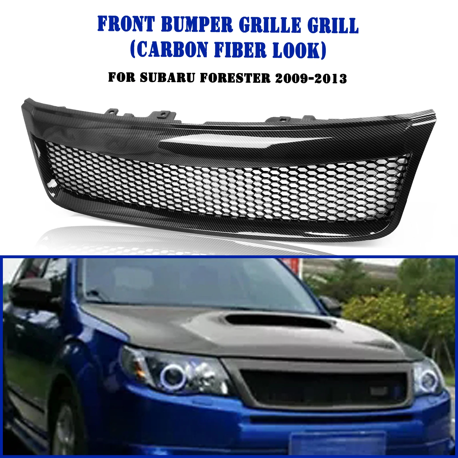 

For Subaru Forester 2009-2013 Front Grille Racing Grill Matte/Gloss Black/Carbon Fiber Upper Bumper Hood Mesh Grid