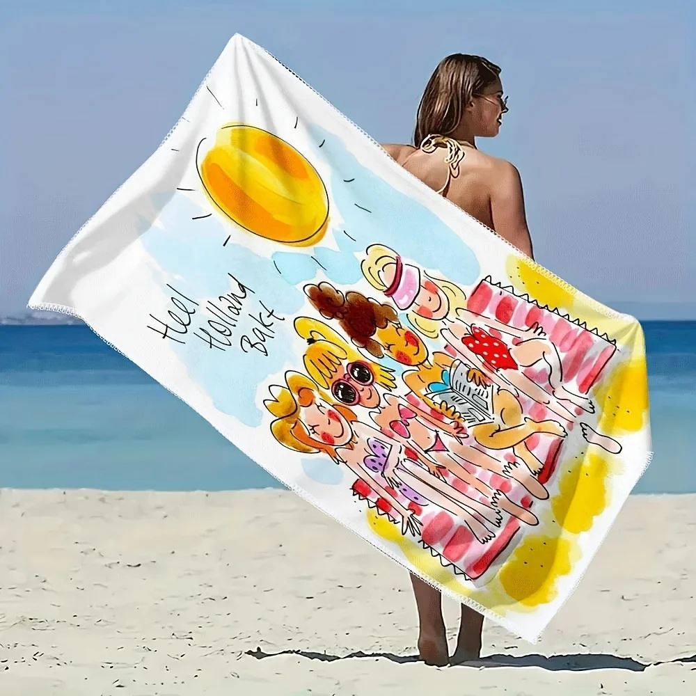 1pc Blond Amsterdam Themed Beach Towel - Terry Cloth Material, Exquisitely Styled with a Fashionable Printed Creative Design