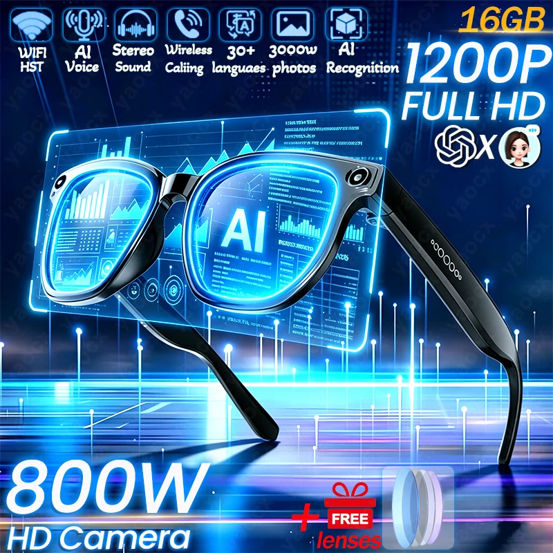2026 New 800W Camera Smart Glasses 1200P Photo Video Recording 16GB Bluetooth Call Translation Music Sunglasses SmartGlasses Men