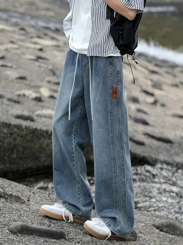 

Laid-ba Sle Men's Jeans Loose Fit Straight Leg Long Pants Spring Autumn Cotton Polyester Blend Comfortable Casual Trousers