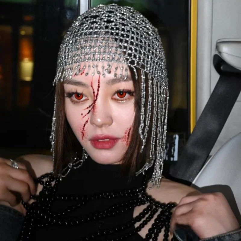 

Exaggerated Tassel Hair Accories Sparkling Cool Personali Stage ow Performance Concert Hat Faionable Hair Accories