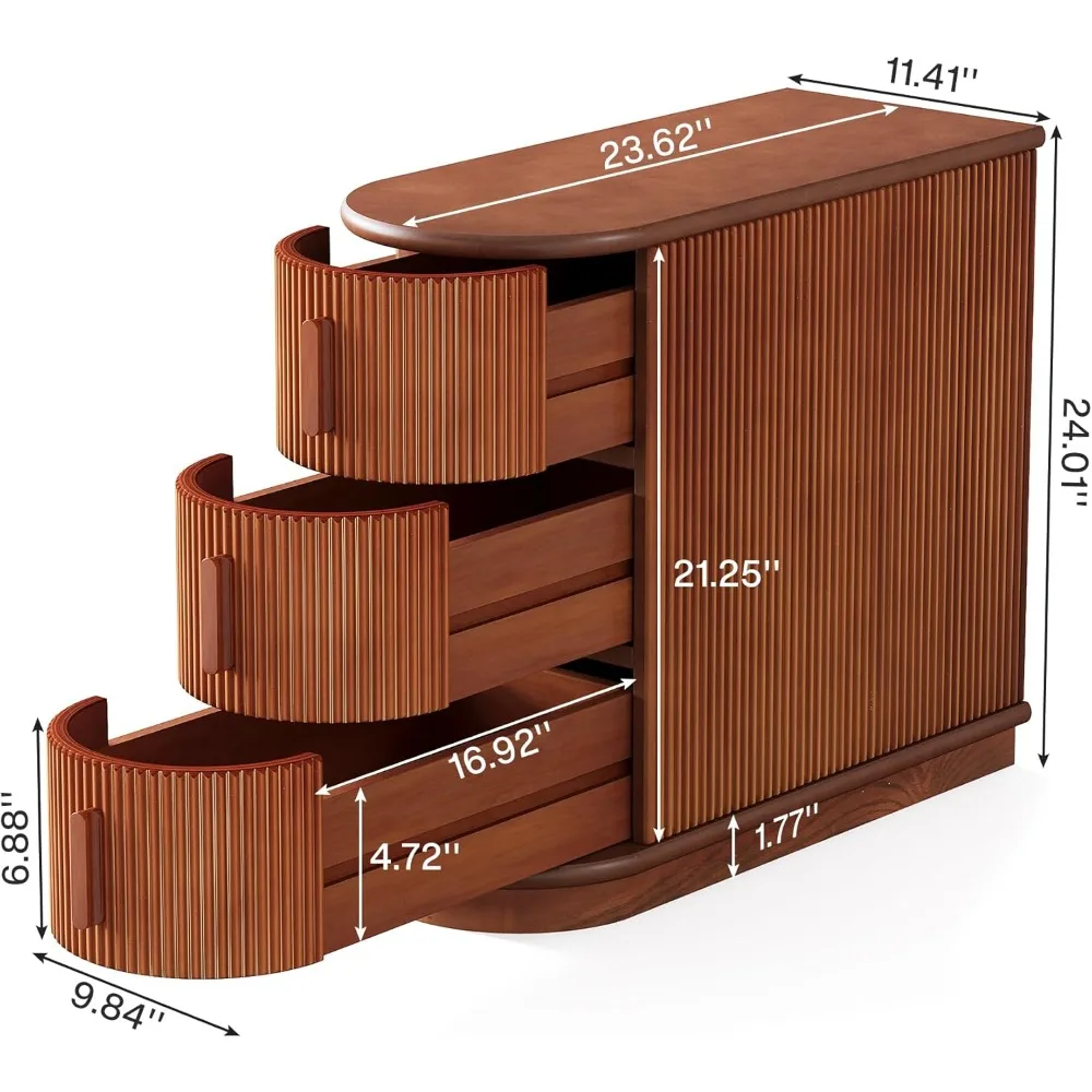 Solid Wood Edge Table, 3 Drawers Modern Sofa Edge Table, Narrow Chair Edge Table, Suitable for Living Room, Thin Bedside Table