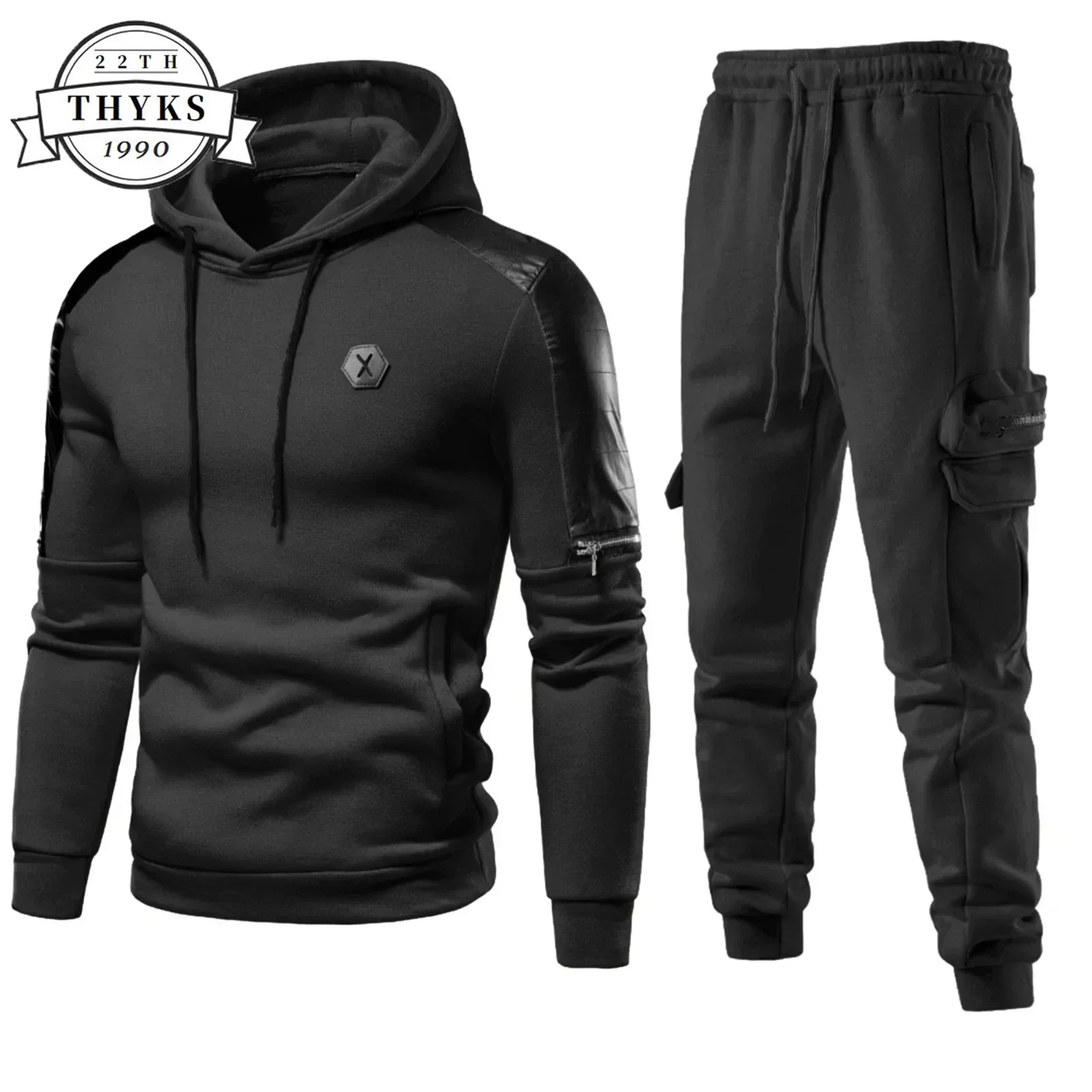 

Casual Tracksuit Set Men Hoodies Oversized Breathable Multiple Pockets Couples Sweatshirts Suit Fashion Couples Sport Streetwear