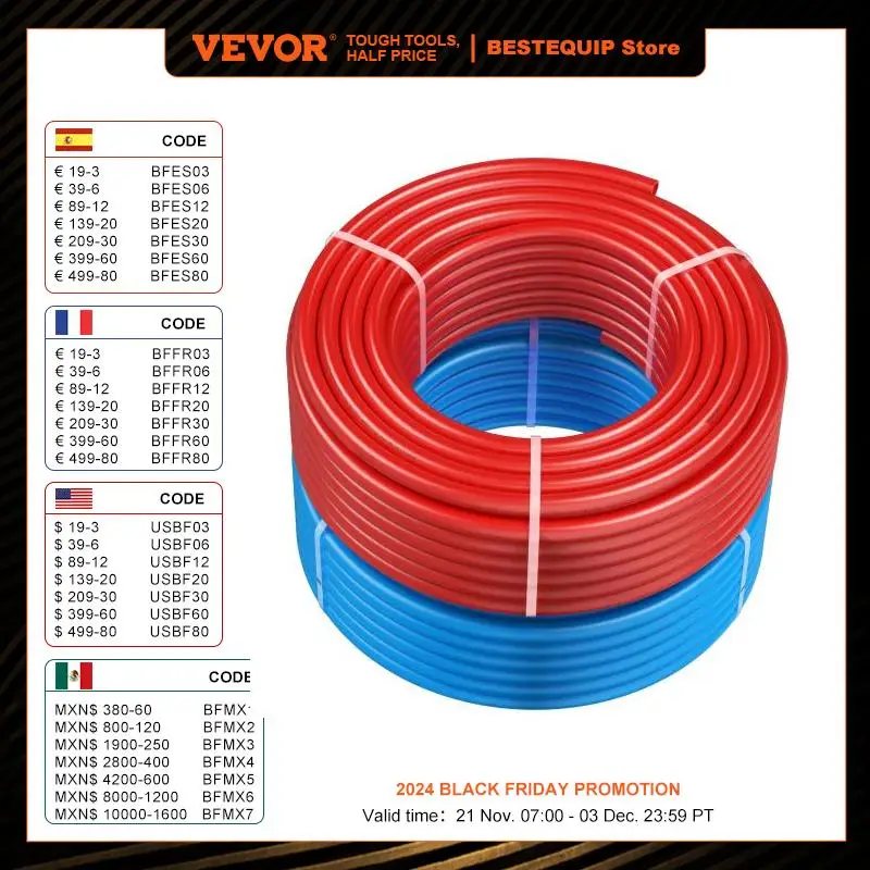 VEVOR PEX Pipe 3/4In 2x100 Ft Length PEX-A Flexible Pipe Tubing for Potable Water Pex Water Lines for Hot/Cold Water Blue & Red