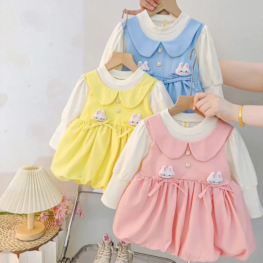 

Spring And Autumn New Cute Bunny Baby Girl Dress, Sweet Bow Children'S Long Sleeved Clothes For Babies Aged 0-3 Years Old
