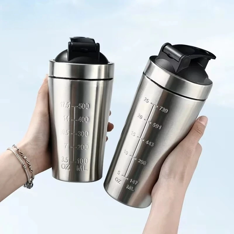1pcs Stainless Steel Protein Powder Shaker Bottle with Ball Scale Leak Proof for Gym Fitness Sport Whey Shakes Water Cup