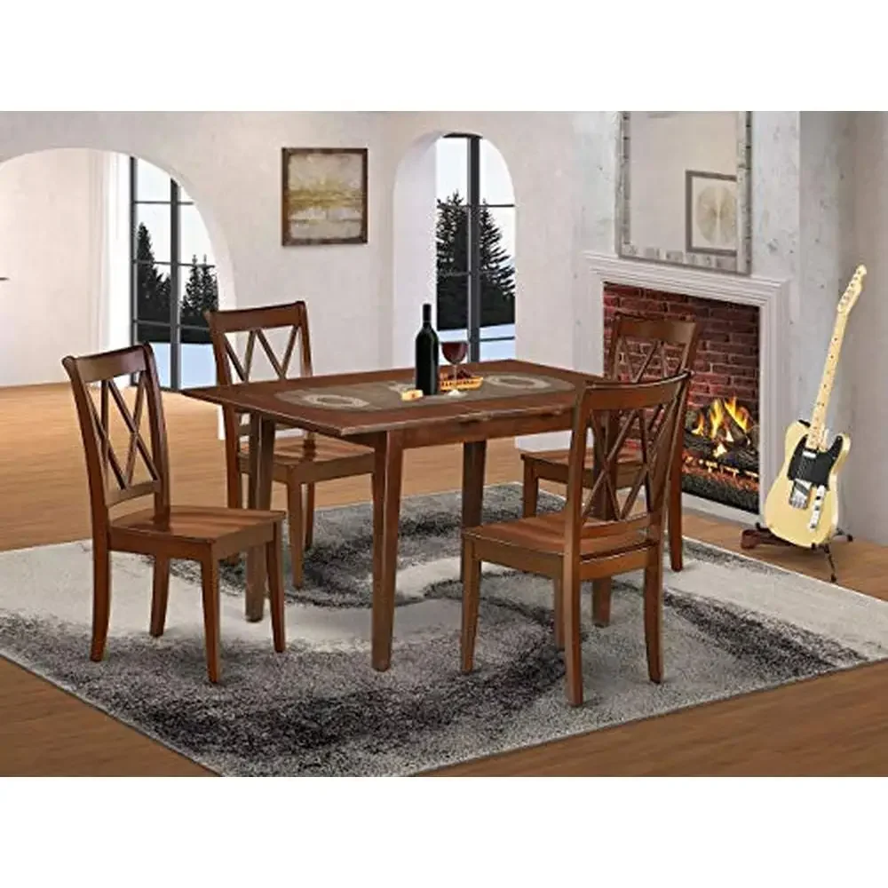 5-Piece Mahogany Dining Table Set Solid Wood Butterfly Leaf Kitchen Chairs 32x54 Inch Classic Design Premium Material Cozy Seat