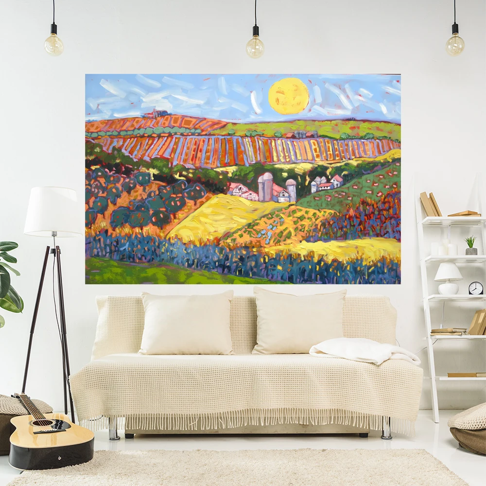 Landscape Art Tapestry Oil Painting Printed Large Fabric Room Decor Wall Hanging Covering Dorm Background Cloth Sofa Blanket