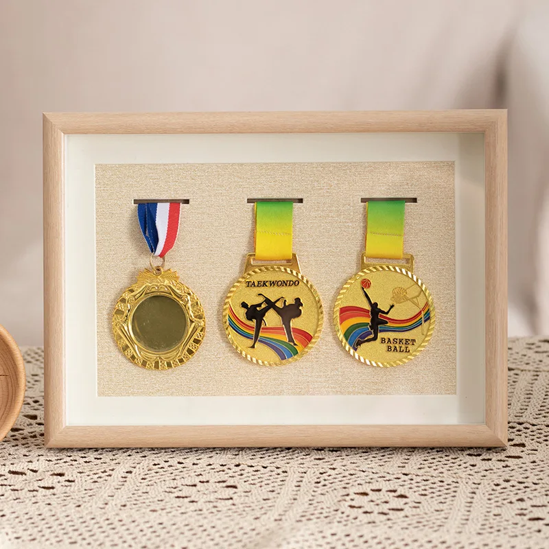 Wooden Honor Medal Display Frame Medal Dust-Proof Display Case Photo Frame for Display Military Sports Medal Picture Frame