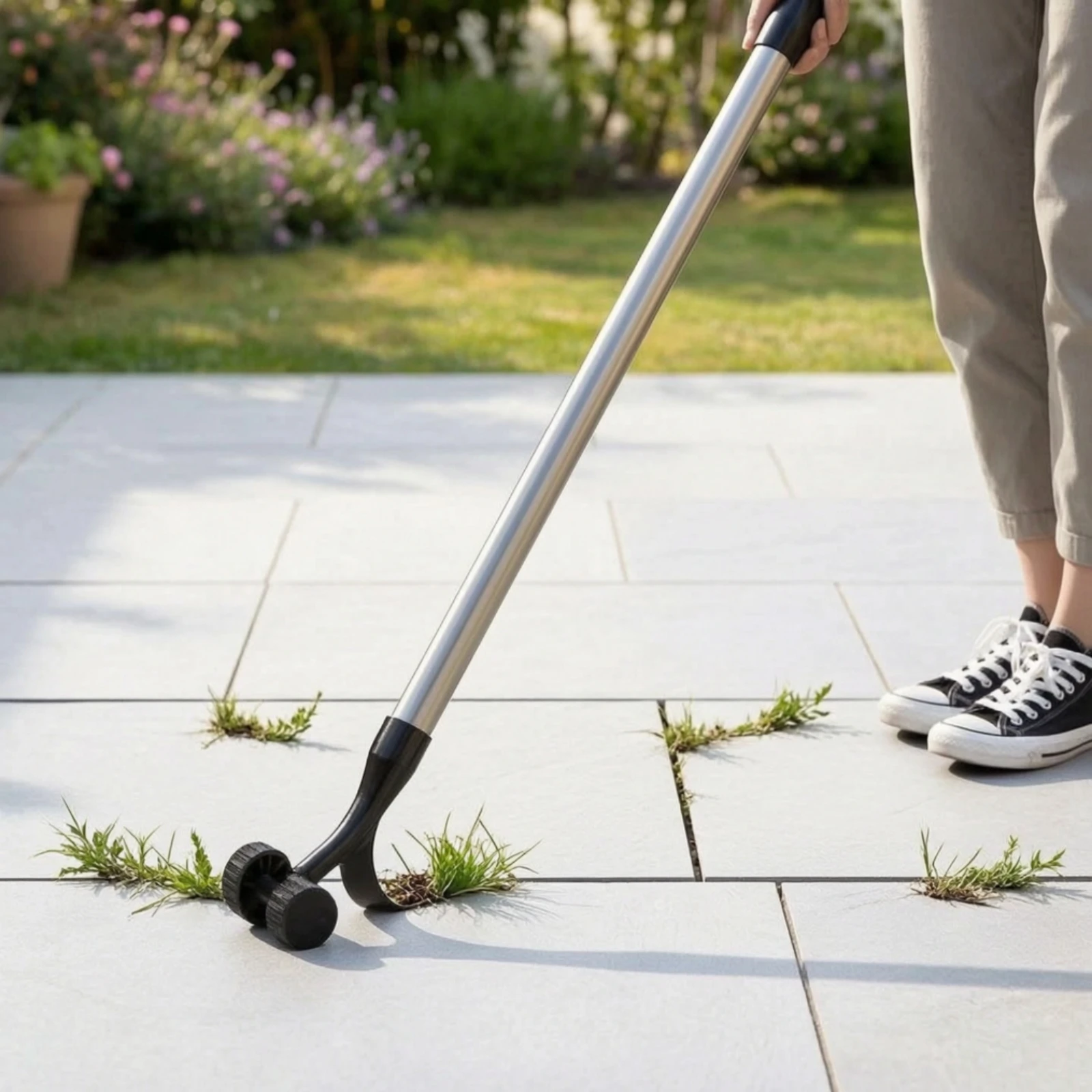 Crack Weeding Tool Rolling Unwanted Growth Remover with Wheels Weeder Manual for Gardeners, Walkway, Patio