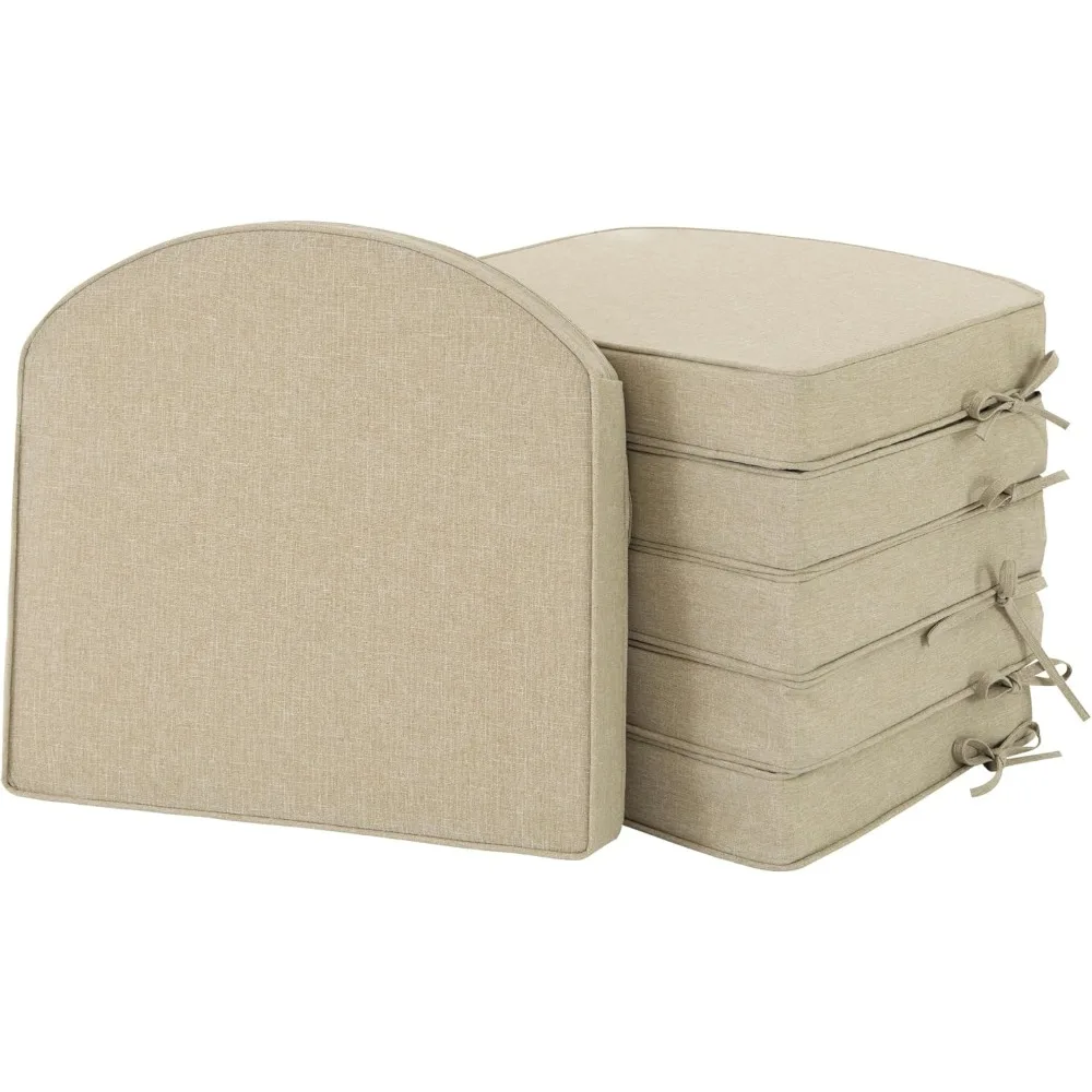 Durable Outdoor Chair Cushions for Patio Furniture - Set of 6, 17x16 Inch, Natural