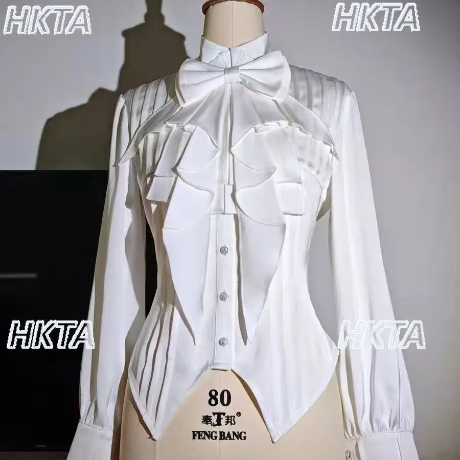 

Japanese 2025 Autumn Retro Temperament Slim Fit Stand Up Collar Long Sleeve New Shirt Tops Goth French Style Black Blouses Women