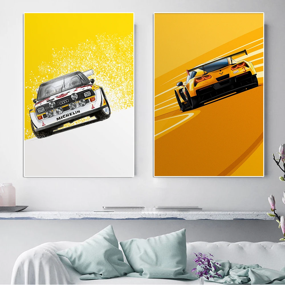 Abstract Cartoon Supercar E30 Graffiti Canvas Painting Vintage Sports Car Poster Racing Illustration Wall Art Room Home Decor