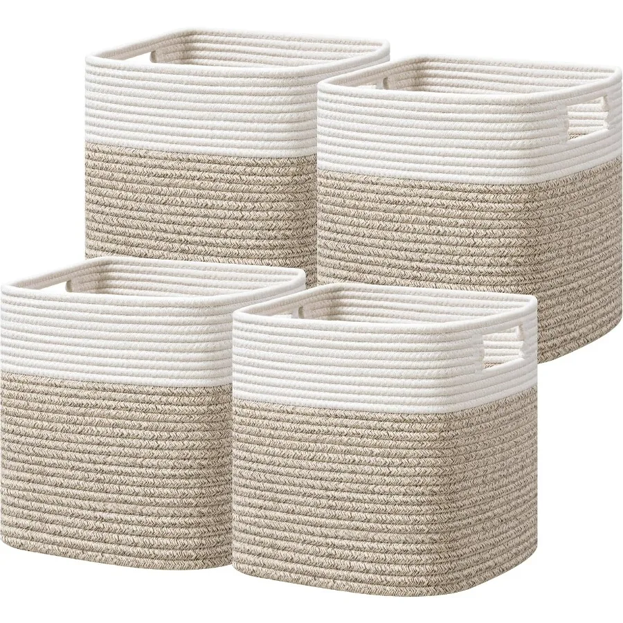 

Набор из 4-х хлопковых плетеных корзин-кубов для хранения 13x13x13 дюймов с ручками, для полок, игрушек, книг