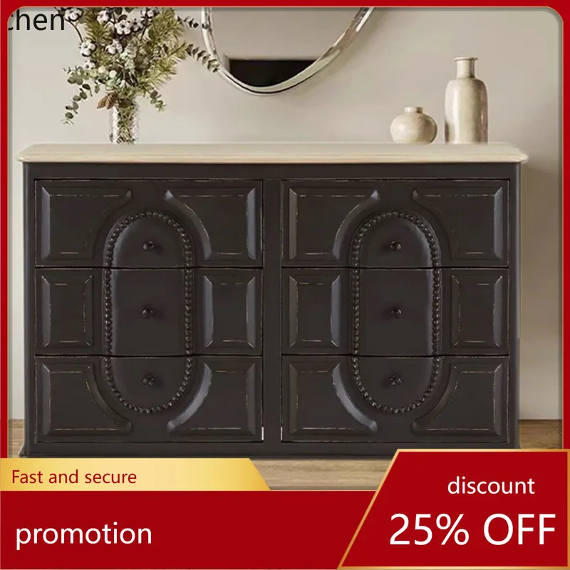 

HXL Solid Wood Entryway Cabinet Simple Black Decorative Cabinet Vintage Light Luxury Sideboard