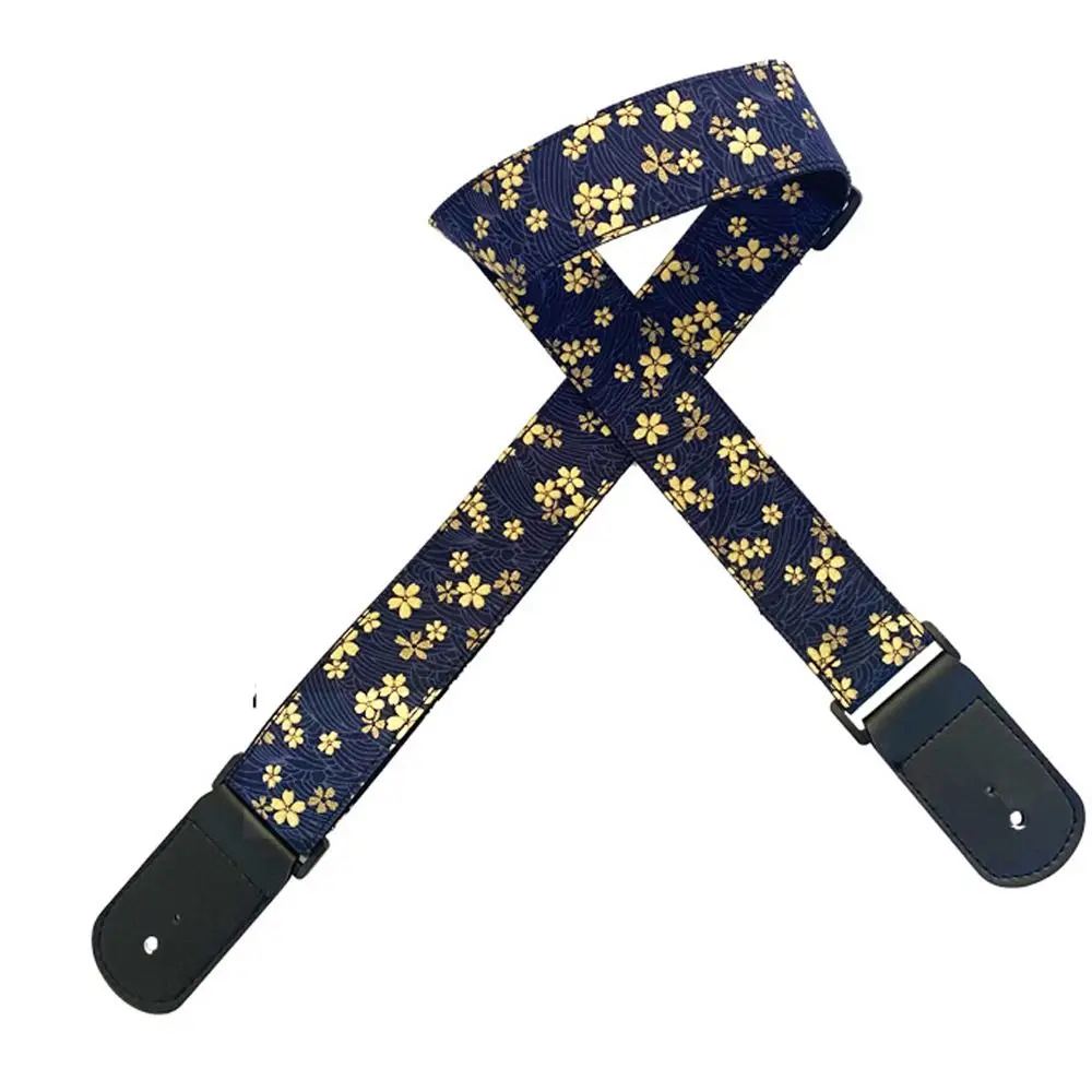 Vintage Guitar Strap Embroidered Print Red Crowned Crane Electric Guitar Belts Cherry Blossom Butterfly Guitar Shoulder Belt