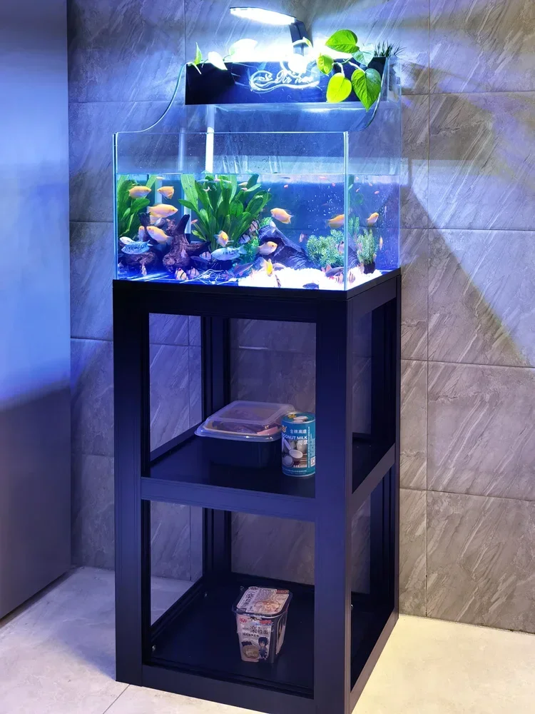 Glass ecological fish tank, small tabletop, square landscaping, lazy person water plant tank