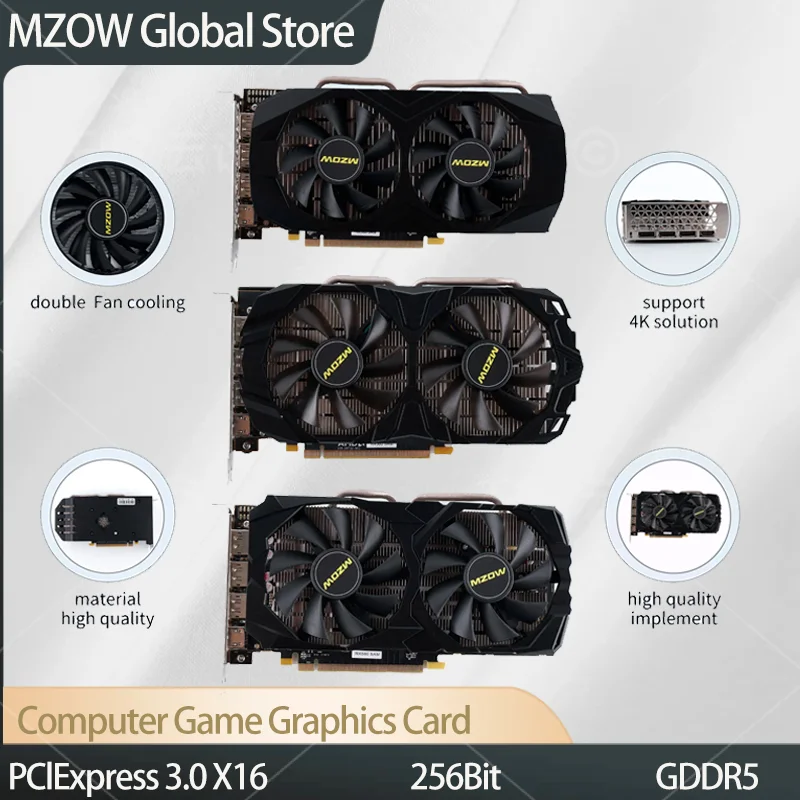 MZOW Grafische kaart AMD Radeon RX 580 8G GDDR5 256Bit 2048SP PCI Express 3.0 × 16 GPU Computer Gaming RX 580 8GB video