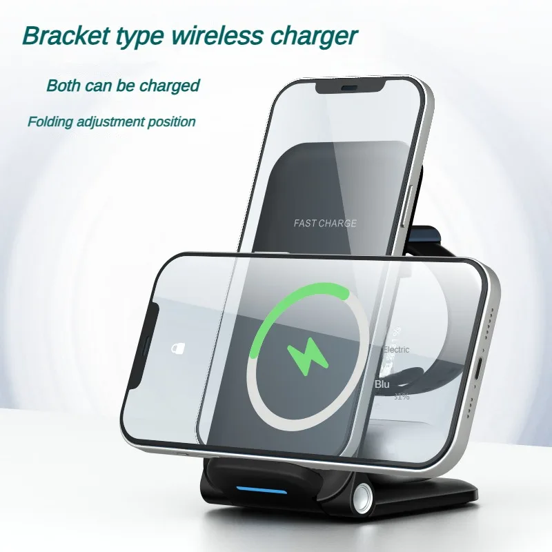 Folding Three-in-one 15w Wireless Charger Suitable for Apple Mobile Phone Headset Desktop Multi-function Vertical Stand Charging