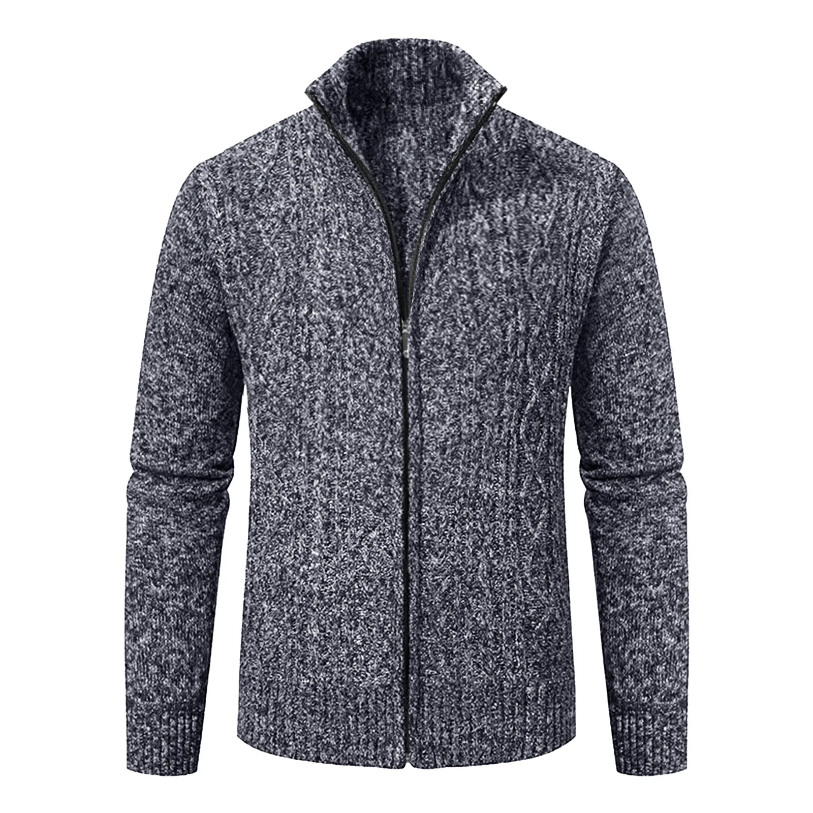 

Утолщенный флисовый осенне-зимний вязаный кардиган на молнии, однотонный мужской свитер с воротником-стойкой, спортивный топ с круглым вырезом