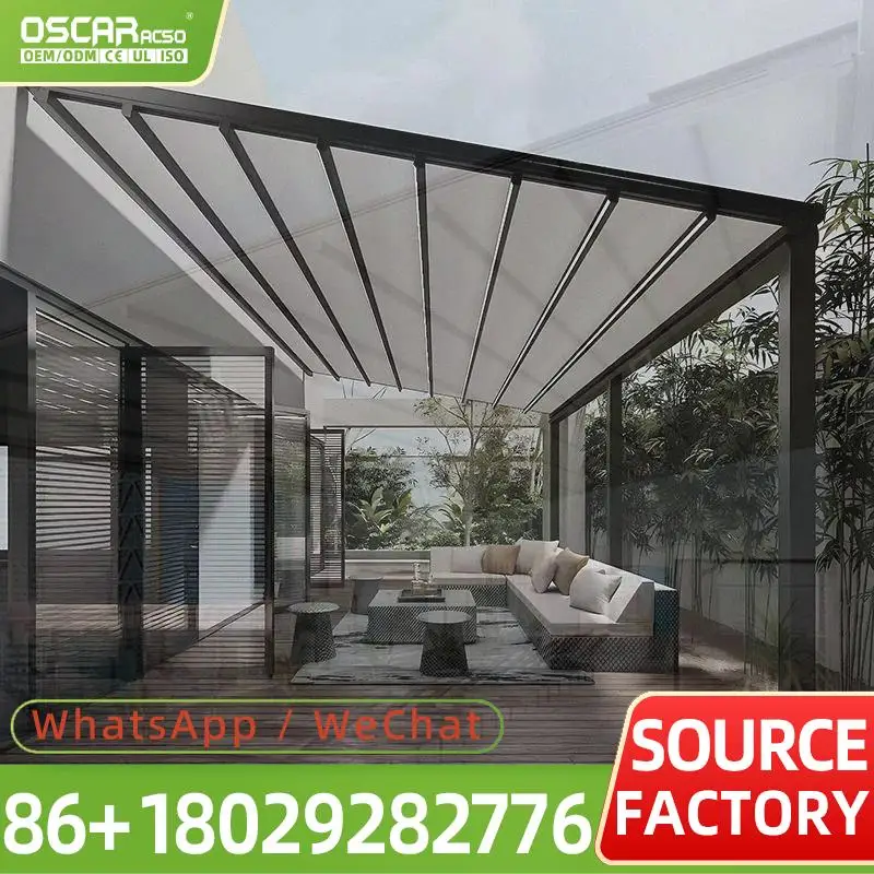 Fully Automatic Motorized Outdoor Aluminum Alloy Retractable Sliding Folding Terrace Roof Waterproof PVC Canopy for Backyard Gar