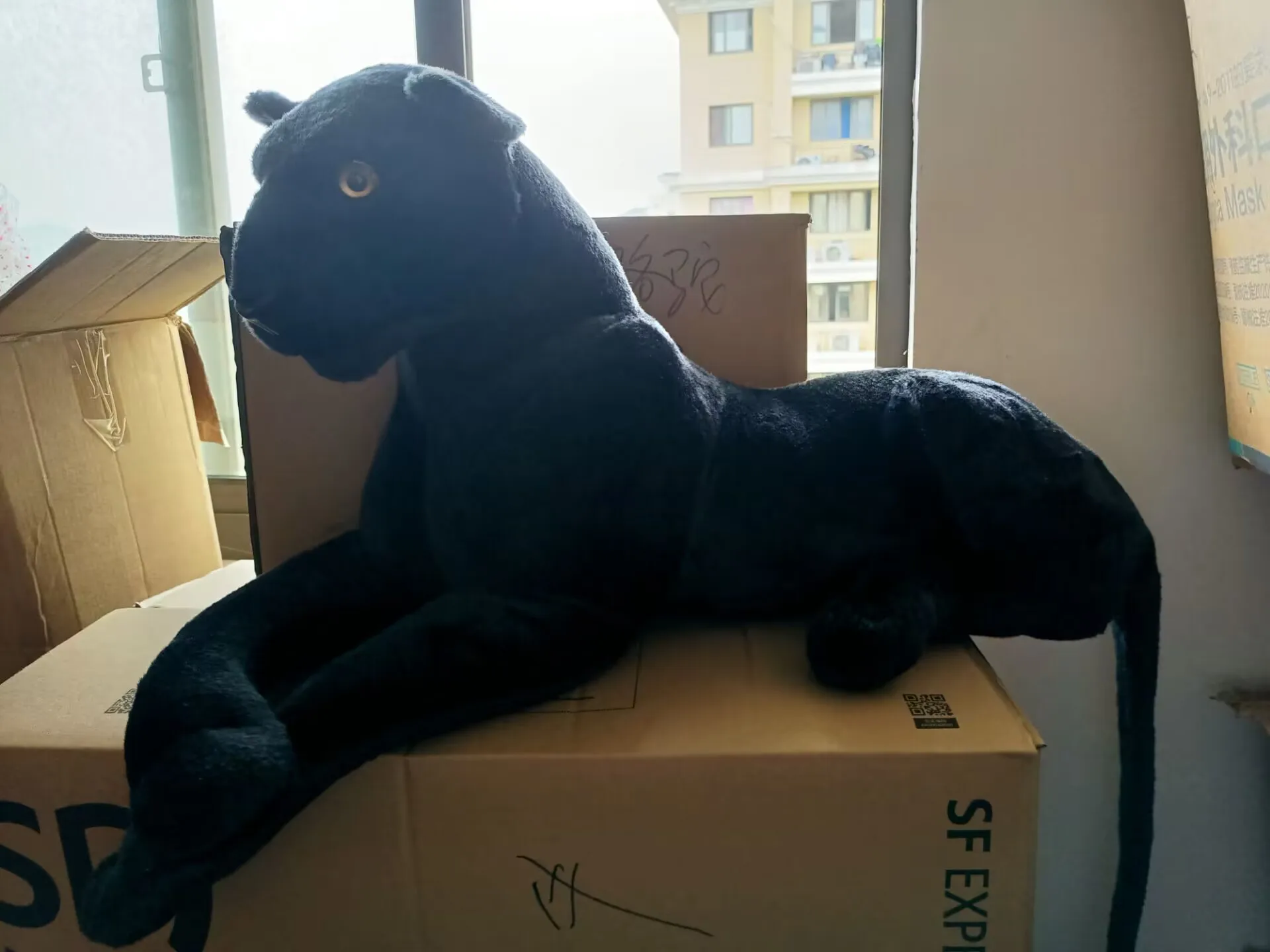 big plush black leopard toy simulation black leopard doll gift about 90cm