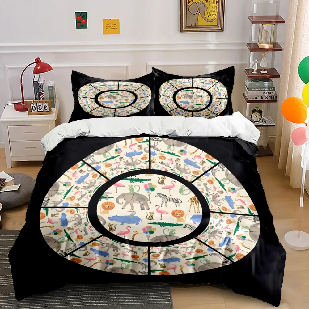 3Pcs Safari Animal Bedding Set,Watercolor African Animals Mandala Print Duvet Cover + 2 Pillowcases,Large-sized home decor,gift