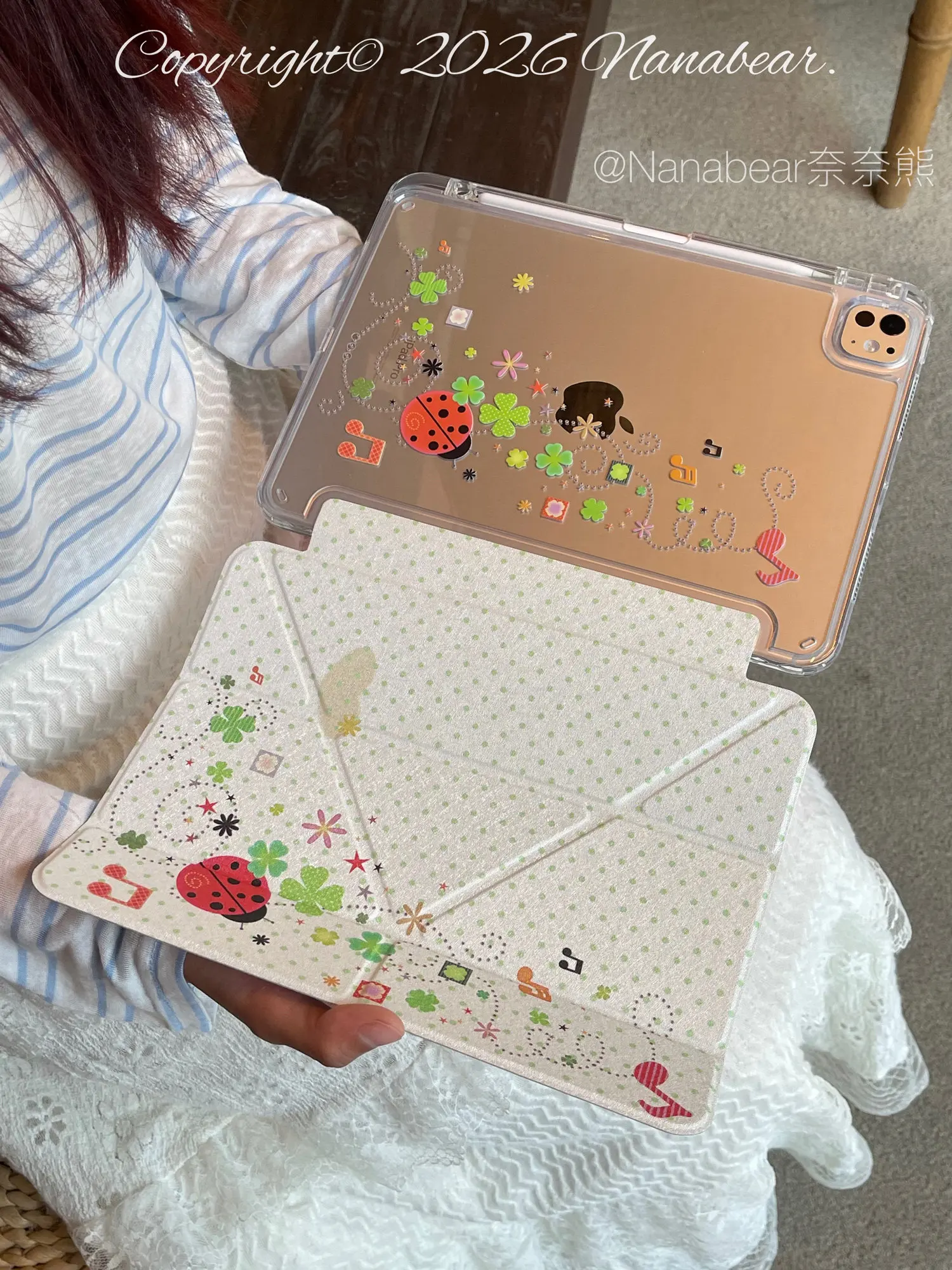 Funda Ins Lucky Four Leaf Clover Ladybug Y2K para iPad Pro 13 11th M5 M4 12.9 A16 10 8 7 9th 10th Air 11 M2 M3 Mini Tablet