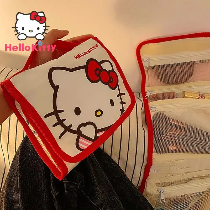 Hello Kittys Makeup Bag Sanrios My Anime Cartoon Melody Cinnamoroll Kawaii Kuromi Travel Portable Multifunction Wash Storage Bag