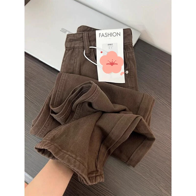 American style Women's Pants retro straight cut jeans autumn new model loose high waist Slimming versatile wide-leg pants