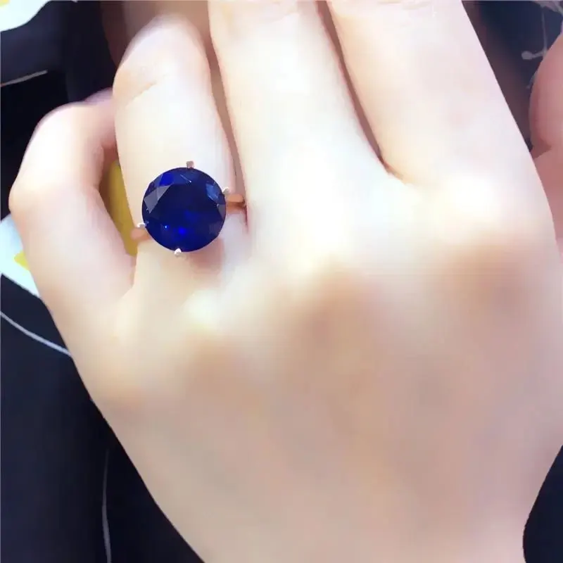 الكلاسيكية 585 الذهب الأرجواني 14K ارتفع الذهب أربعة الشق مطعمة خاتم من الياقوت الأزرق السيدات قابل للتعديل مجوهرات أنيقة بسيطة