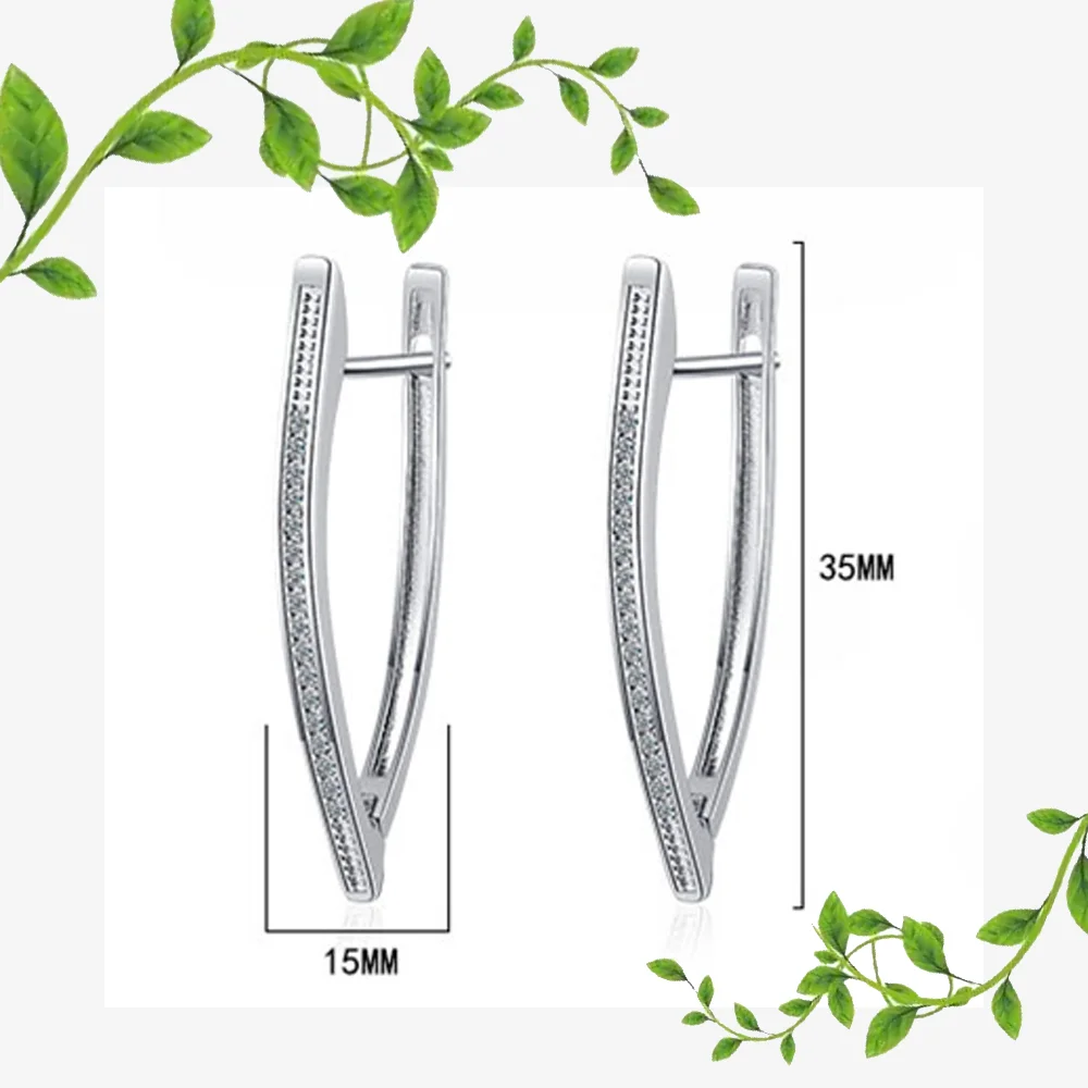 Fine Jewelry Simple V-Shape Irregular Geometric Design Ear Buckle Korean Stamp 925 Sterling Silver Zircon Earrings For Woman