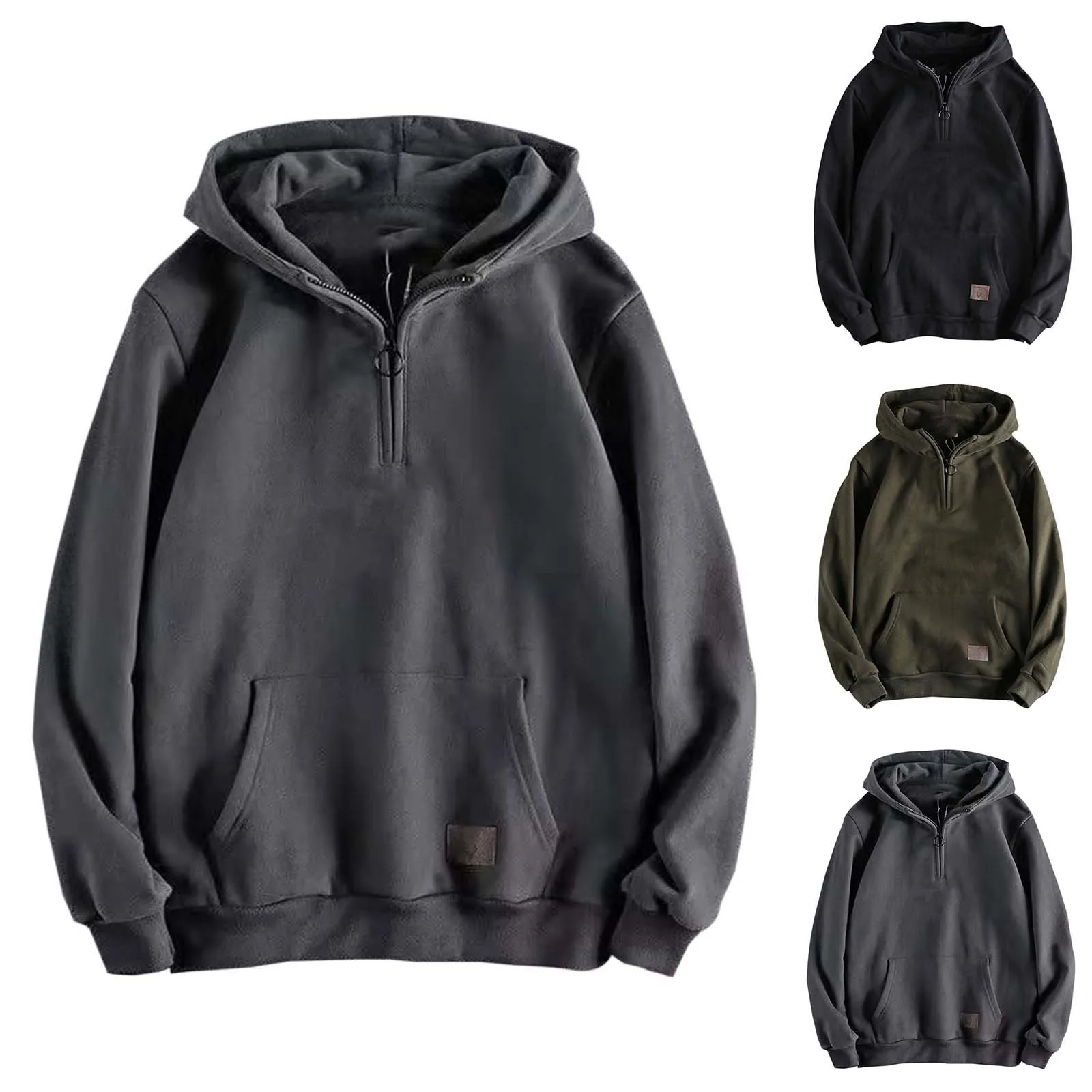 Sudadera con capucha de lana para hombre, sudadera holgada de manga larga de peso medio con cremallera, jersey con capucha, prendas de vestir para