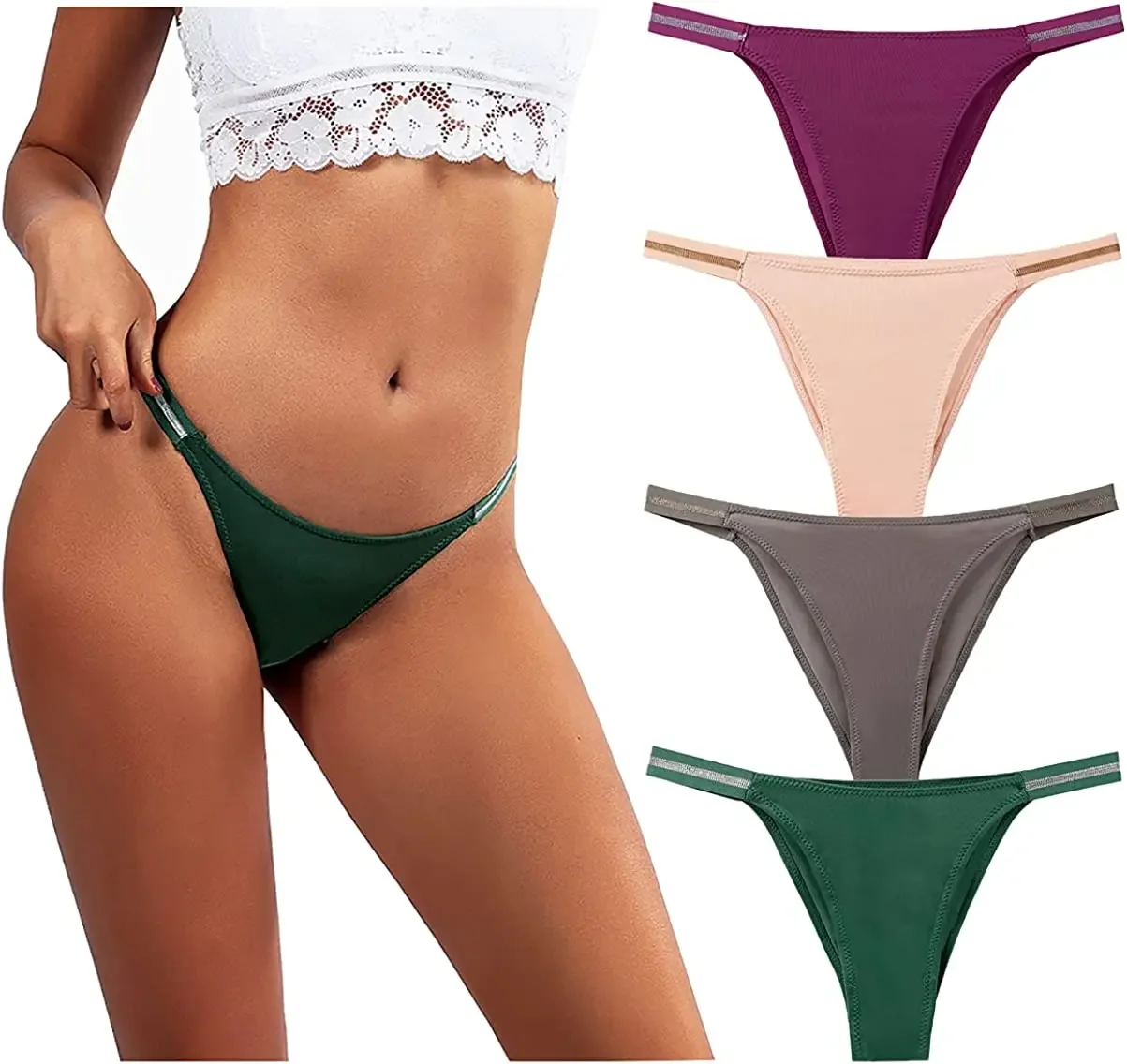 

Thong String Bikini Underwear for Women, High Waisted Womens Panties 1-Pack