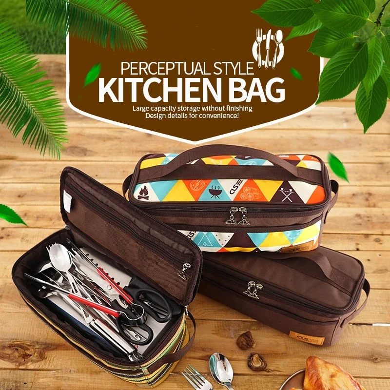 Camping Travel Cooking Utensils Storage Bag, Travel Bag, Portable BBQ Camping Cookware Kitchen Toolkit Outdoor Accessories