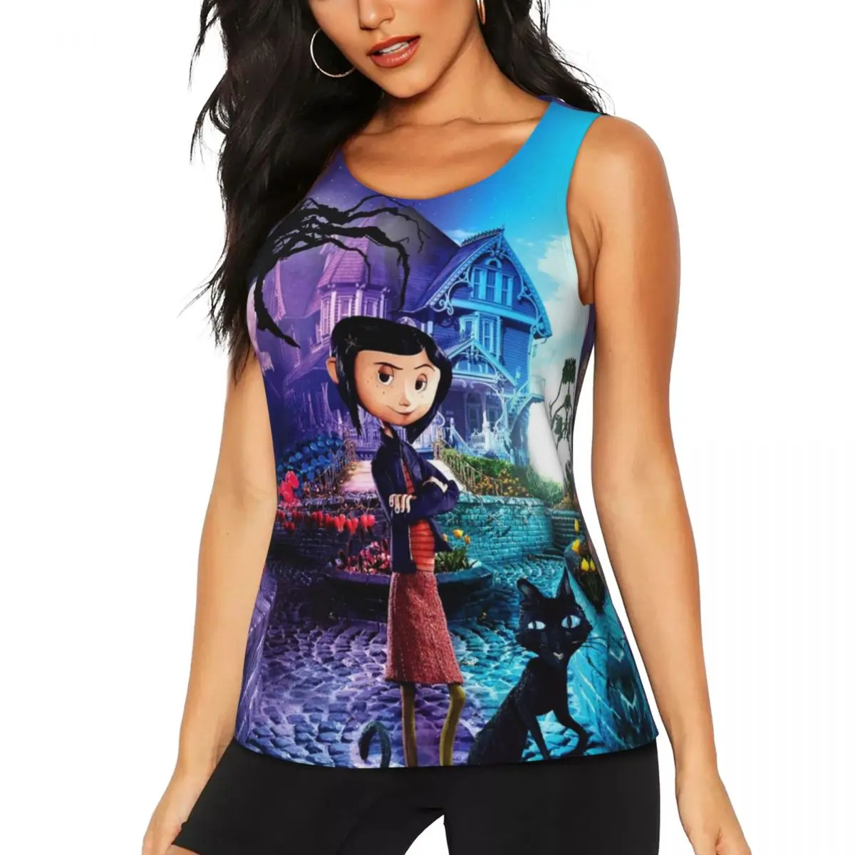 Custom Coraline & The Secret Door Action Film Workout Tank Tops Women's Quick Dry Sleeveless Yoga Shirt