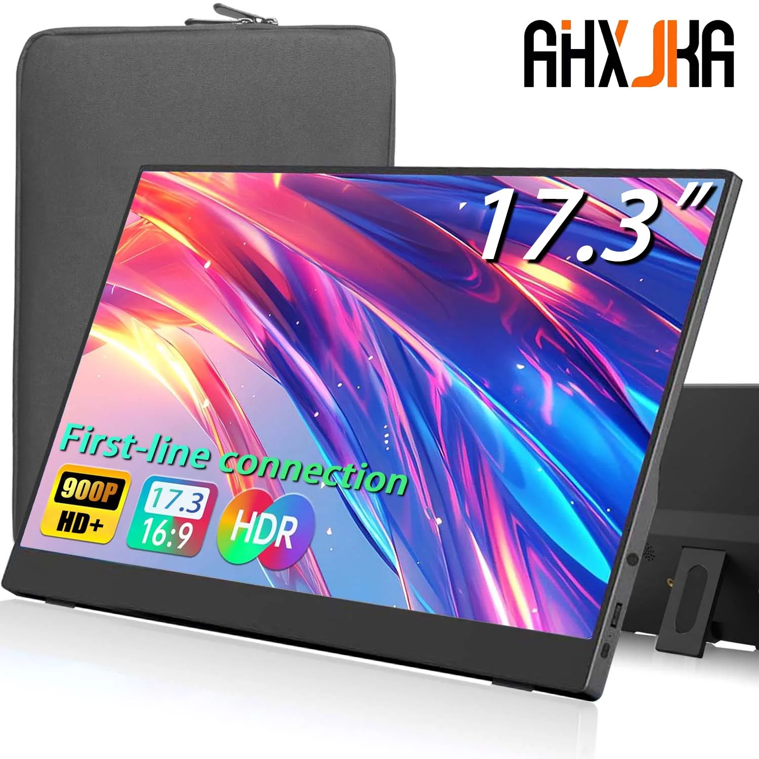 AHXJKA 17.3 Inch Portable Monitors 72%sRGB 1600*900P IPS Extend Display Panel Penhole Stand VESA USBC Mini HDMI Mobile Display