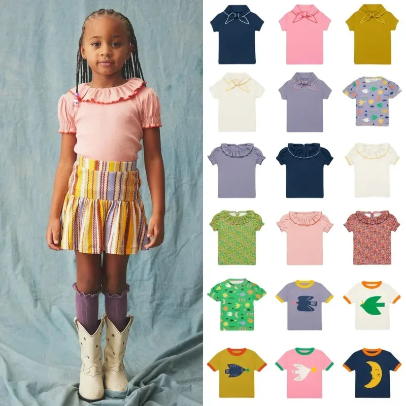 Qq98Camisetas florales para niños, blusa a la moda para niños, camisetas Misha puff, conjunto de traje para bebé y niña, ropa superior para niño 2024