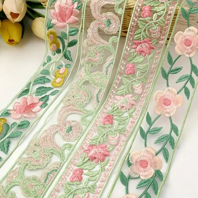 

1 Yard 3D Ribbon Flower Embroidered Lace Trim, Handmade DIY Clothes Lace Fabric Accessories 4.6CM Width