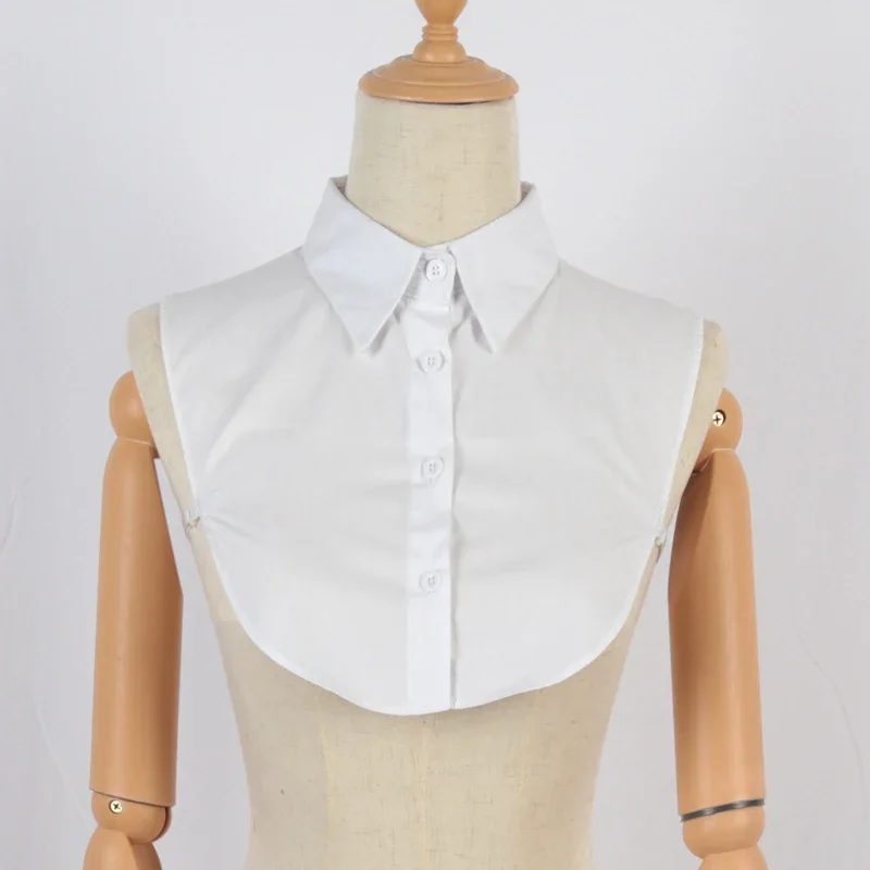 เสื้อเชิ้ตผู้หญิงผ้าฝ้ายสีขาวสำหรับฤดูใบไม้ผลิและฤดูใบไม้ร่วง ปกตั้งเล็กแบบพับได้ อเนกประสงค์ แฟชั่นเสื้อคลุมคอปลอม อุปกรณ์เสริมเสื้อผ้า