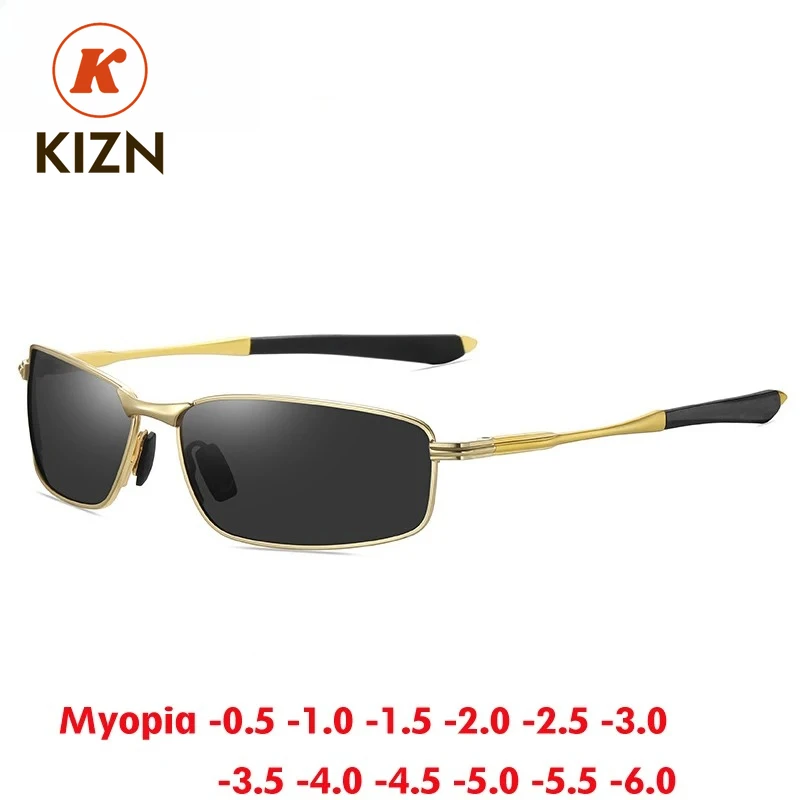

KIZN Square Polarized Myopia Sunglasses Sports Women Men Prescription Alloy UV400 Glasses Optics Custom Eyewear -0.5 to -6.0